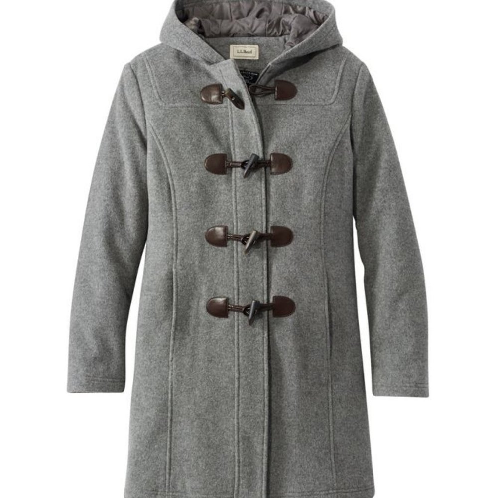LL Bean Women's Classic Lambswool Duffel Coat Light Grey Size 1X